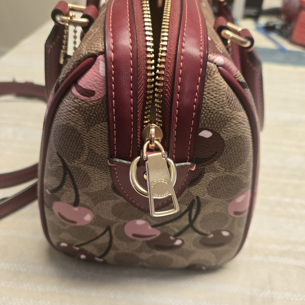 Coach Cherry Pattern Satchel - Brown and Pink - Picture 4 of 16
